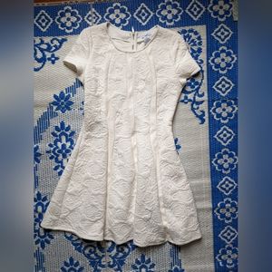 Bar LLL White Quilted Floral Leather Fit Flare Knee Length Cap Sleeve Dress